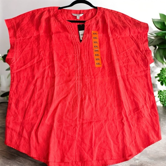 Adrienne Vittadini Tops - Adrienne Vittadini 100% Linen Blouse XXL in Hibiscus – New with Tags